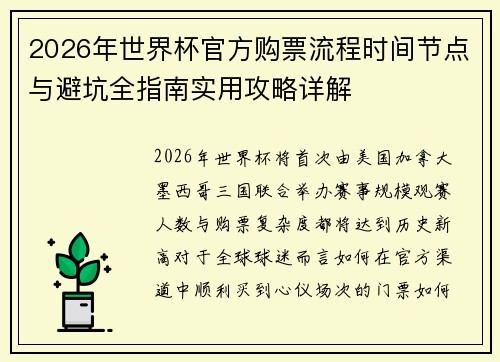 2026年世界杯官方购票流程时间节点与避坑全指南实用攻略详解